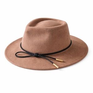 Summer & Rose Brown Wool Wide Brim Fedora Hat Black Cord Fall Boho